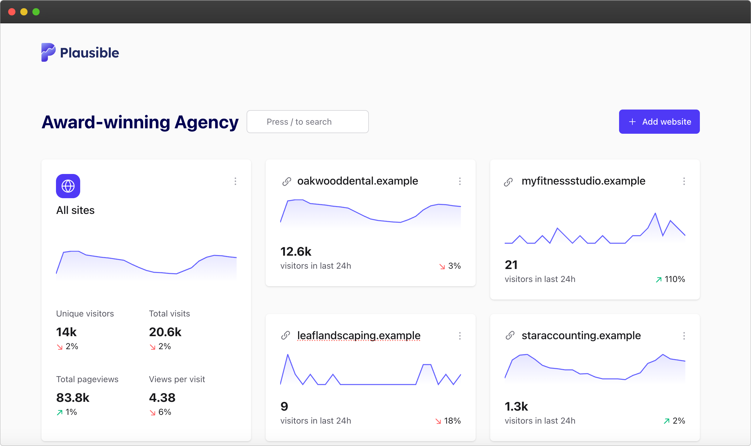 Switch between sites in Plausible Analytics